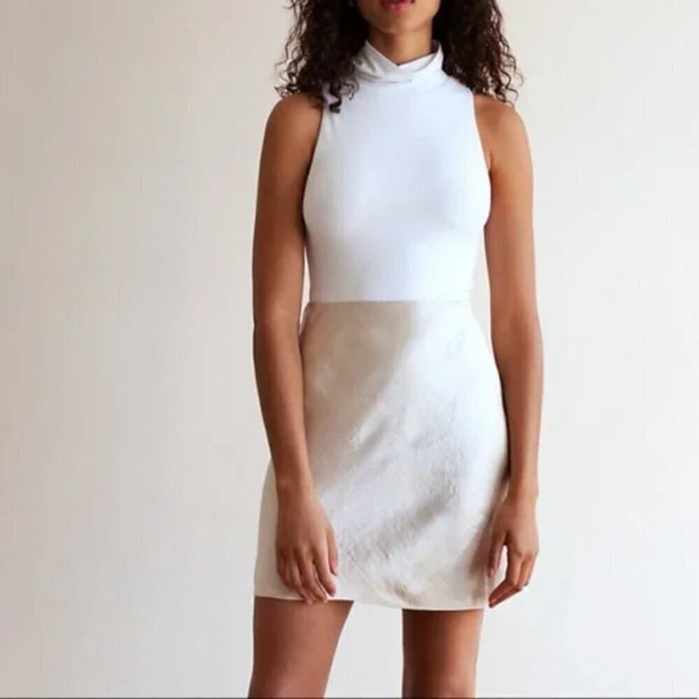 Aritzia Babaton Slip Mini Skirt Nude Champagne Size 10